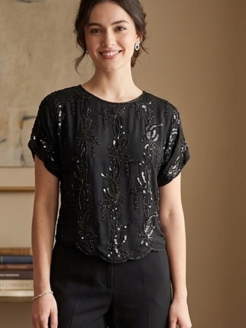 le Mieux silk blouse embroidered with sequins and beads handmade on lining